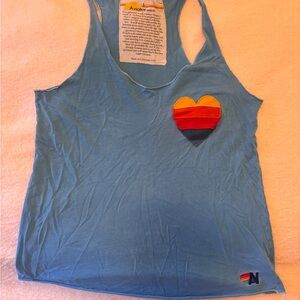 Aviator Nation Sky Blue Tank with Rainbow Heart